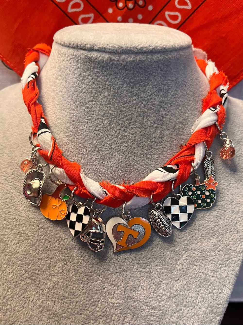 University of Tennessee Braided Bandana Charm Necklace, VOLS, Volunteers, 26”
